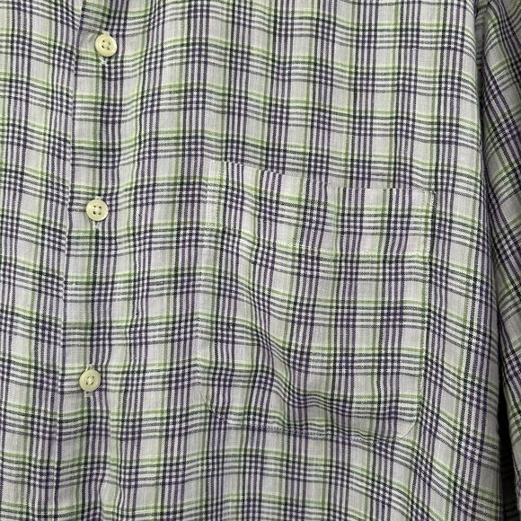 Peter Millar Shirt Mens Plaid 100% Linen Button Up Short Sleeve XL Purple Green - Picture 5 of 10